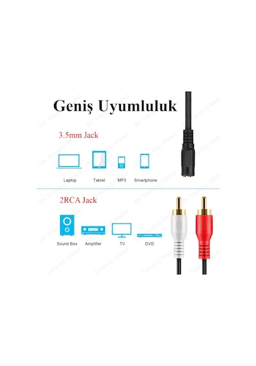 Feriot 3.5mm Stereo Dişi (f) To 2 X Rca Erkek (m)  Ses Kablosu