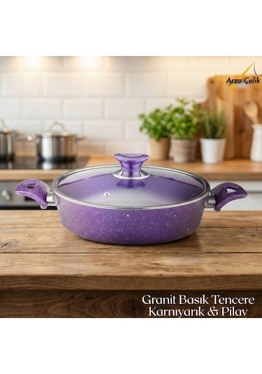 26 Cm Granit Karnıyarık & Pilav Tenceresi Cam Kapak - Violet Violet