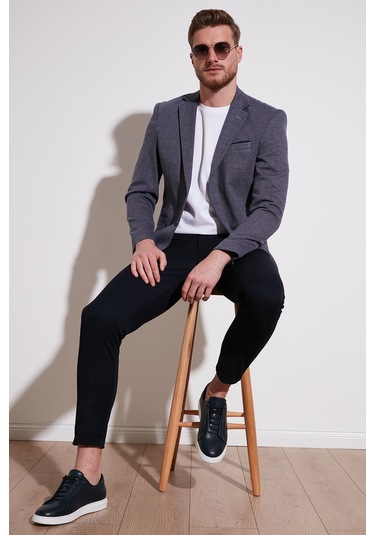 Buratti Slim Fit 6 Drop Çift Yırtmaçlı Blazer Erkek Ceket Savue Koyu Lacivert