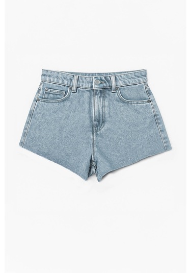Kadın Yüksek Bel Püsküllü Paça Jean Şort mavi