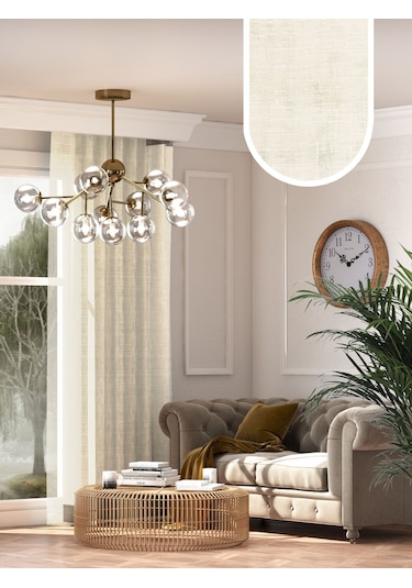 Br Favolli Ekru Renk Keten Görünümlü Pileli Tül Perde Ütü Istemez Ekru
