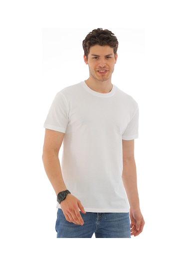 Everest Erkek Kısa Kol Pamuklu Yuvarlak Yaka Günlük Tişört Beyaz