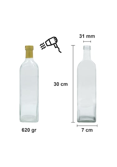 Afracam Maraska Şeffaf 1000 ML Kilitli Kapaklı ve Kapüşonlu Boş Cam Şişe 20 Adet