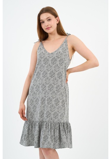 Bağlama Detaylı Askılı Volanlı Elbise B24-425-01 siyah