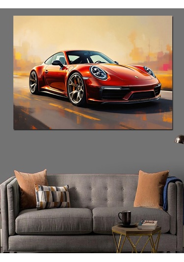 Kırmızı Spor Araba Portresi Dekoratif Kanvas - Mdf Ahşap Tablo