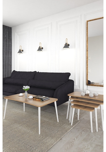 Alanur 5li Orta Sehpa Ve Zigon Sehpa Ahşap Ayaklı Çay Kahve Sehpası Xl Salon Seti Ceviz