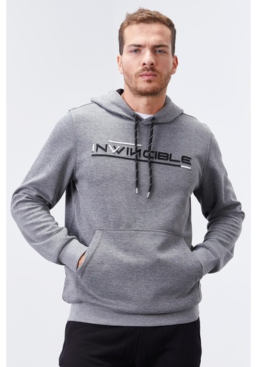 Tommy Life Gri Melanj Kanguru Cep Standart Kalıp Kapüşonlu Erkek Sweatshirt - 87883 GRİ MELANJ