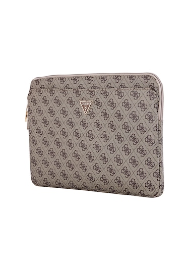Guess Lisanslı 4g Desenli Üçgen Logolu 14 İnç Laptop Notebook Çantası Kahverengi