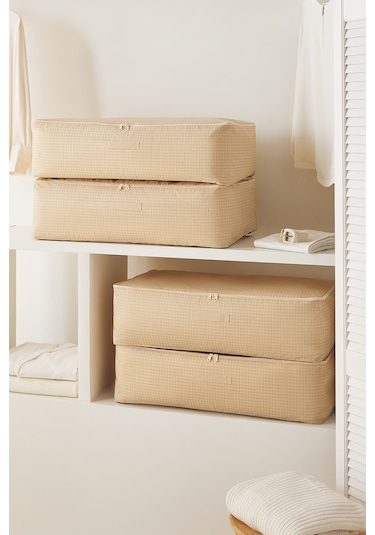 Home Wave 4'lü Mega Boy Bej Pötikare Baza Altı Hurç Set 74 x 46 x 22 cm