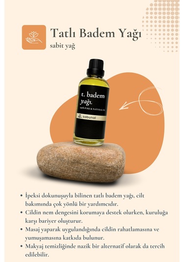 Sabunal Tatlı Badem Yağı 100 ML Cilt Ve Saç UyuMLu Nemlendirici Yağ