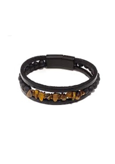 Kaplan Gözü,oniks Ve Hakiki Deri İle Türk El Yapımı Erkek Bilekli