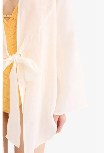 DeFacto Müslin Önden Bağlamalı Plaj Gömleği-Fall in Love B7333AX25SMWT16 Beyaz