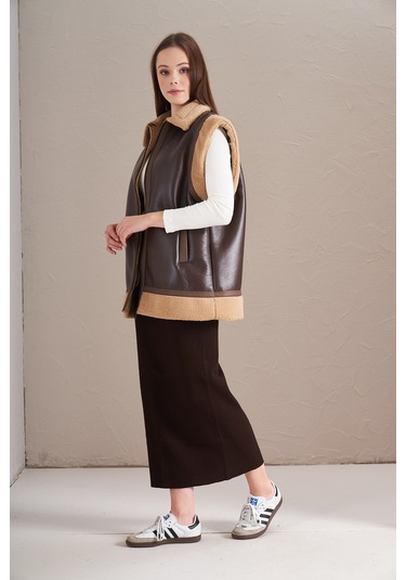 Kürklü Yelek Kahve Kahve