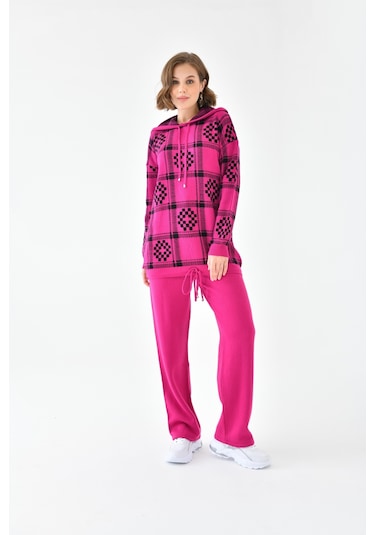 Ftz Women Kadın Dama Desenli İkili Takım Fuşya 20604-fuşya Fuşya