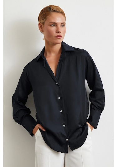 Diagonal Desen Gömlek Siyah Siyah