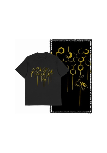 The Coolmınd Coolmind De %100 Pamuklu Erkek Grafik Tişört - Komik Arı Baskılı Büyük Bedenblack Black