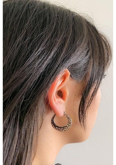 Demokan Kadın Küpe Vintage Taşlanmış Yuvarlak Küpe 001