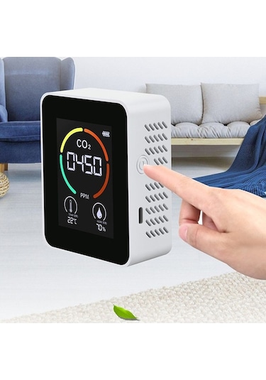 Fortunelane Co2, Sicaklık, Nem, Tvoc Ölçer: Beyaz, Led Ekranlı, 1200mah Pil, Taşınabilir Beyaz