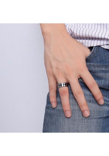 Siyah Ve Gümüş Ikuinen Casual Tungsten Yüzük Erkekler İçin 8mm İnce Oluklu Tungsten Karbür Düğün Bandı