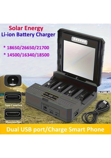 Xuweiwei 2000mah Güneş Litium İyon Pil Şarj Cihazı 3.7v Çok Fonksiyonlu Usb Akıllı 18650 26650 21700 18500 16340 14500 Li İon Pil Şarj Cihazı