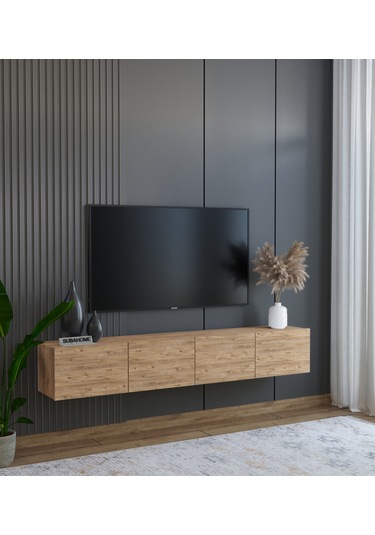 Duvara Monte Modern Minimalist MDF 160 Cm Ahşap TV Ünitesi