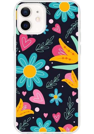 Apple Uyumlu iPhone 12 İle 1mm Slim Fit Retro Renkler 1 Baskılı Şeffaf Kılıf