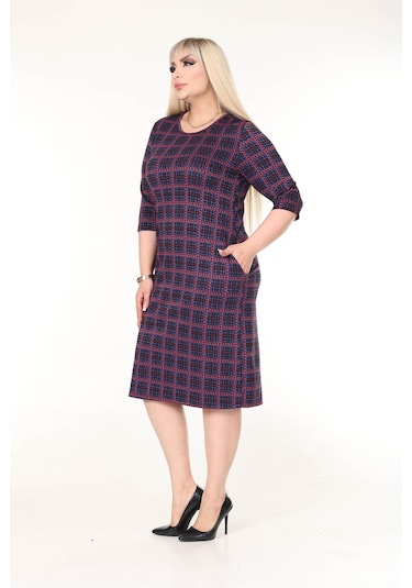 Çift Cepli Kışlık Büyük Beden Esnek Elbise 29a-2632 Desenli