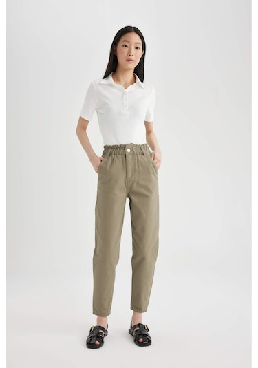 DeFacto Paperbag Gabardin Kumaş Pantolon Yüksek Bel Cepli Basic Düz Standart Paça S2790AZ24SMKH419