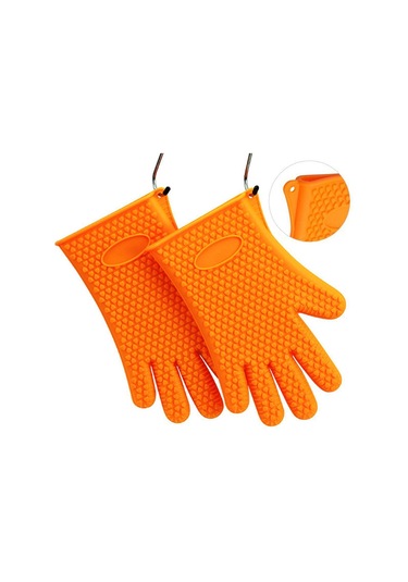 Folinda Islak Isıya Dayanıklı Silikon Eldivenler - Barbekü, Pişirme, Kamp İçin 446 F Isı Direnci - Kırmızı Renk Kırmızı