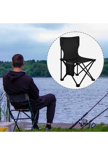 Dolıty Taşınabilir Kamp Sandalyesi Balıkçılık Sandalye Siyah Büyük Siyah