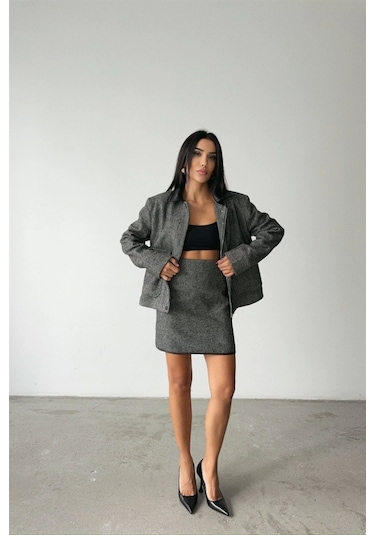 Kaşe Kısa Etek - Siyah Siyah