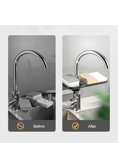 Teltree 360 Dönebilir Paslanmaz Çelik Musluk Rafı - Sünger, Fırça Ve Sabunluk İçin Pratik Kurutma Çözümü Gri