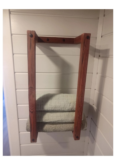 Masif Ahşap Eskitme Boyalı Banyo Havlu Askısı 2 Li Set Bronz