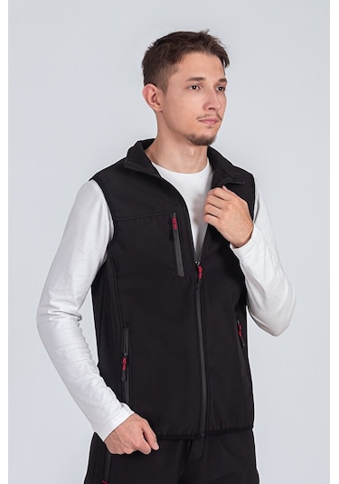 Vatan Tekstil Softshell Dik Yaka Erkek Yelek Siyah