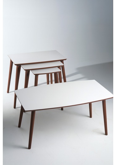 İstanbul Orta Sehpa Ve 3'lü Zigon Sehpa Seti Beyaz