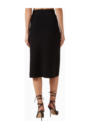 Elisabetta Franchi Triko Jewel Button Detaylı, Sofistike Midi Etek Siyah