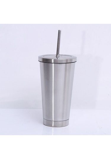 Samdoo 500ml 304 Çelik Termos Bardak, İçecek Su Için, Portatif, Pipetli Kapağıyla, Gümüş Renkli, Ofis Hediyesi