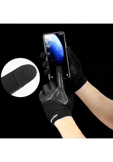 Ccgloball Uzun Parmak Açık Kaymaz Şok Emici Nefes Alabilen Güneş Koruyucu Dokunmatik Ekranlı Binicilik Eldivenleri Siyahl