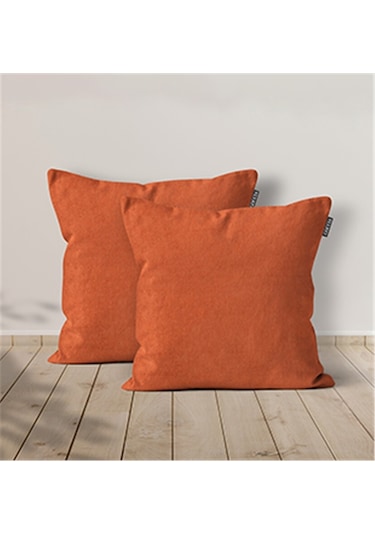 2'li Kadife Dokulu Kırlent Kılıfı Kiremit-497 - Kiremit