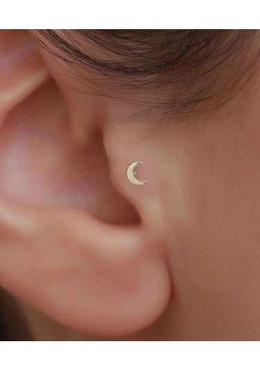 14 Ayar Altın Hilal Tragus Piercing Sarı Altın