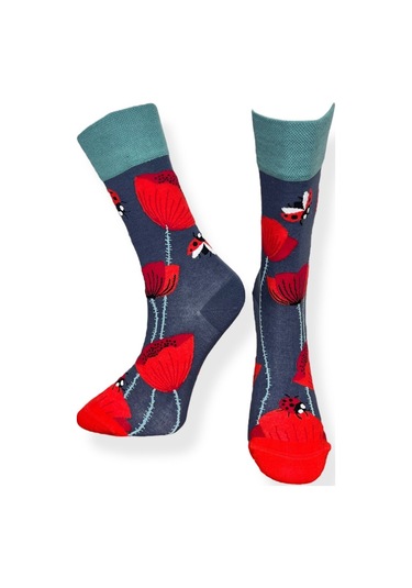 5'li Unısex Çiçek Temalı Karışık Desenli Esnek Nem Alabilen Pamuklu Spor Soket Çoraplar Çok Renkli
