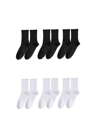 Bgk Unisex 6'lı Düz Tenis Model Beyaz Siyah Beyaz - Siyah