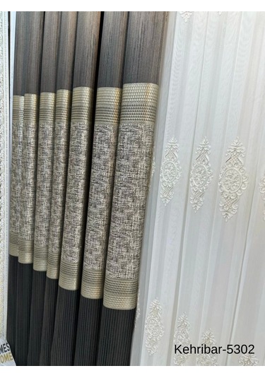 Nivemeshome Kehribar Ft614162 Antrasit V-5302 Pano Fon Perde 1/3 Sık Pileli Perde Apm Çok Renkli