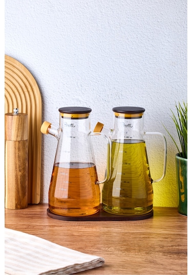 Gael Wood 2'li Akasya Kapaklı Ve Standlı Cam Yağdanlık-sirkelik 900 Ml Seffaf Şeffaf