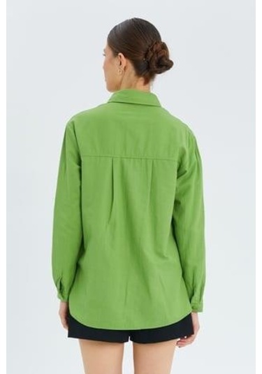 9942 Kadın Oxford Uzun Kol Basic Gömlek Fıstık Yeşili Fıstık Yeşili