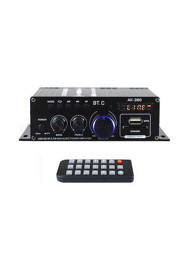 Aubyhe Ak380 Bluetooth Ev Ve Araç İçin Mini Ses Yükseltici, 40w+40w Güç, Uzaktan Kumandalı, Alüminyum Gövde