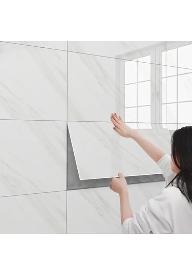 Kenpazar Beyaz Mermer Desenli Alüminyum Plastik Duvar Sticker