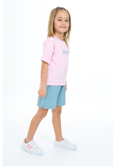 Toontoy Kız Çocuk Baskılı Şortlu Takım Pembe