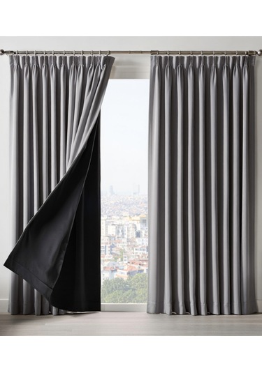 Dauble Blackut Karartma Perde Tek Kanat 1x2 Amerikan Pileli Fon Perde Antrasit - Gri
