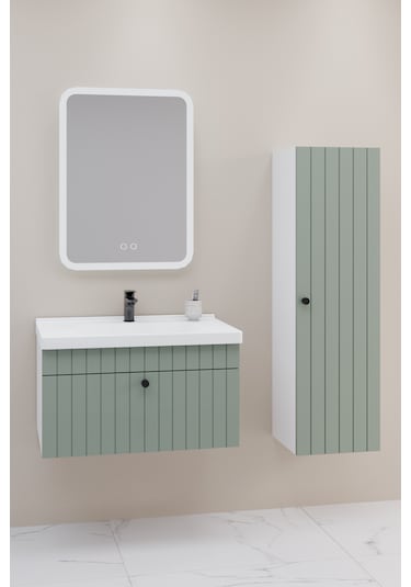 Alice 80 Cm Banyo Dolabı Cmr Led Aynalı Yeşil - Boy Dolap Dahil Yeşil